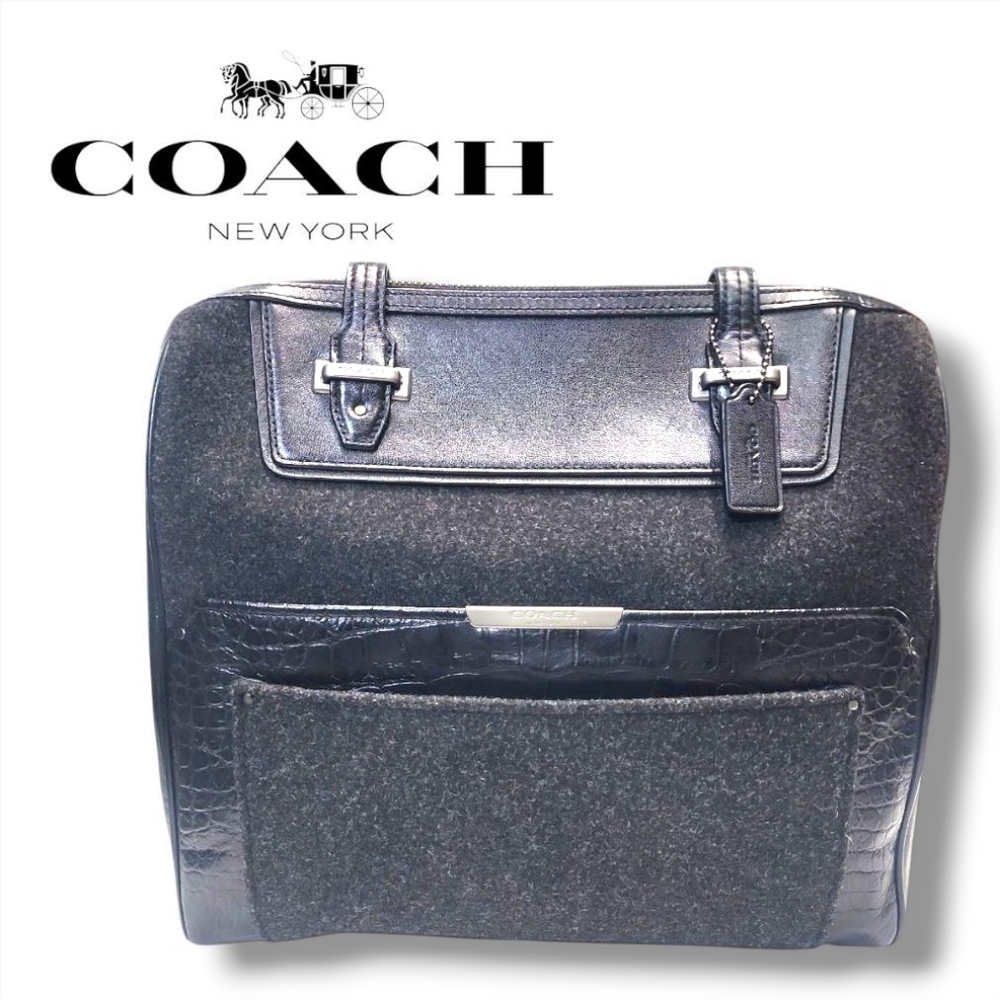 Coach Taylor Bowler Black Leather and Wool Satchel